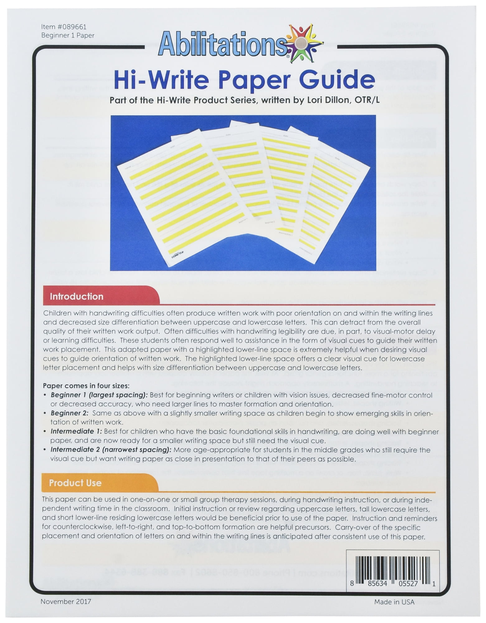 Abilitations Hi-write Beginner Journal Paper, Level 1, 8-1/2 X 11