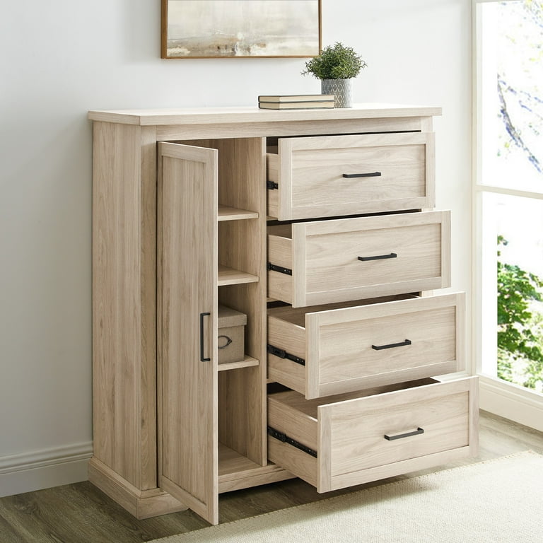 Walker Edison Coastal 4 Drawer 1 Door Wardrobe Birch Walmart