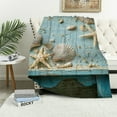 thumbnail image 4 of Creowell Blue Wooden Table Shells Starfish Flannel Blanket, Soft Warm 40*50in, 4 of 7