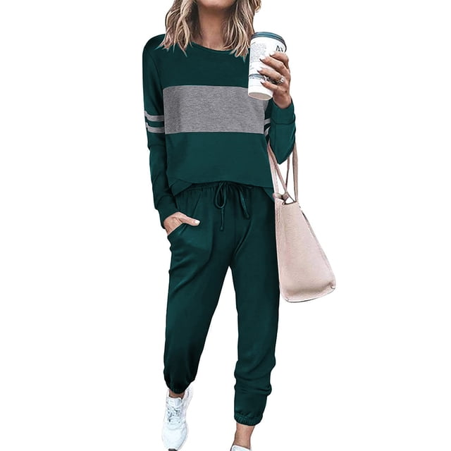 Conjunto Deportivo PRETTYGARDEN 2 Piezas Manga Larga Verde Oscuro XL