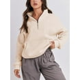 thumbnail image 5 of Liacowi Women's Fall Loose Pullover Solid Color Quarter Zipper Stand Collar Long Sleeve Sweatshirt with Pocket, 5 of 6
