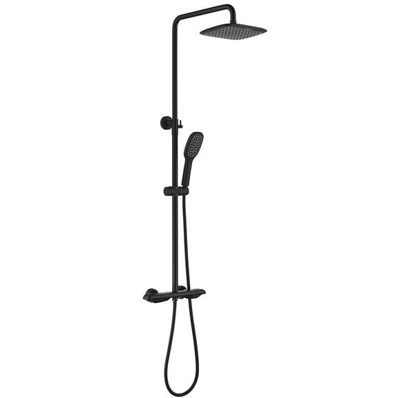 Exposed Shower System with Brass Thermostatic Shower Valve, Wall Mounted Shower Faucet Set with Height Adjustable Rain Shower Head and Handheld
