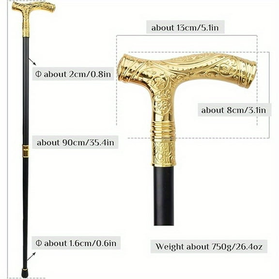 Golden Cane with Ornate Bear Head Handle - 35.4 Inch Heavy-Duty Design with Interchangeable Tips & Weighted Base - Formal & Everyday Mobility Aid"​