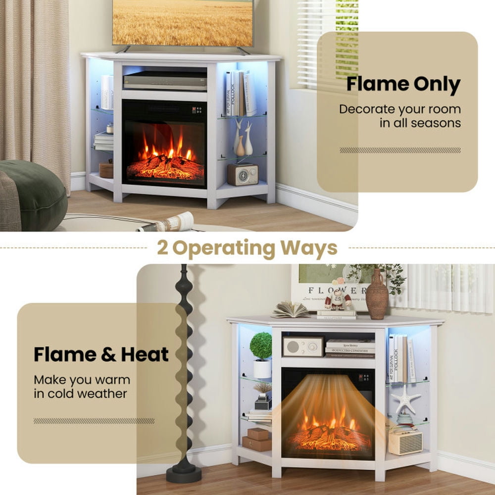 Kadyn Entertainment Centers,TV Stands,Fireplace Corner TV Stand with LED Lights and Smart APP Control for 50 Inches TV-White