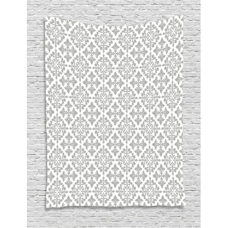 Grey Tapestry Antique Victorian Floral Retro Patterns In Modern Graphic Print Old Fashioned Art Wall Hanging For Bedroom Living Room Dorm Decor