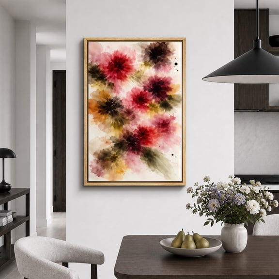 Framed Canvas Print Colorful Watercolor Flower Wall Art Floral Decorative for Living Room Bedroom - 16"x24" NATURAL Frame