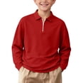 thumbnail image 3 of Boys and Girls 1/4 Zip Long Sleeve Polos Shirt Solid Color Pullover for School & Casual Wear (Sizes 3-15), 3 of 8