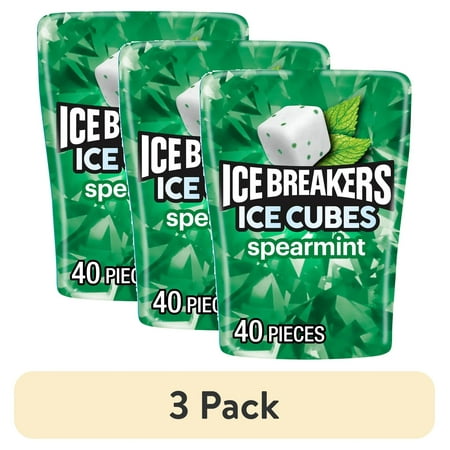 (3 pack) Ice Breakers Ice Cubes Spearmint Flavored Sugar Free Chewing Gum, Bottle 3.24 oz, 40 Pieces