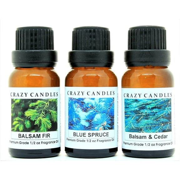 Crazy Candles 3 Bottles Set 1 Balsam & Cedar, 1 Balsam Fir, 1 Blue Spruce 1/2 Fl Oz Each (15ml) Premium Grade Scented Fragrance Oils