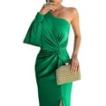 thumbnail image 2 of Women'S One Shoulder Long Sleeve High Split Cocktail Wedding Party Maxi Dress Fruit Green XL, 2 of 8