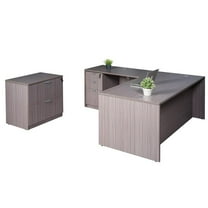 Boss Office Products 66" L-Shape Desk with File Storage in Driftwood
