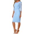 thumbnail image 4 of INSPIRE CHIC Women's Elegant Lace Dress 3/4 Sleeve Wedding Guest Bodycon Cocktail Dresses XS Light Blue, 4 of 4
