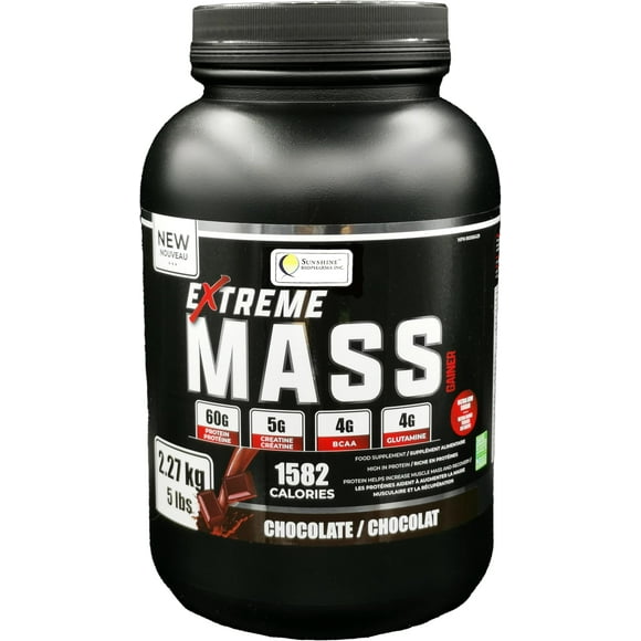 Extreme Mass gainer muscle builder, 5 lbs (2.27 kg) low sugar high calories for intense workouts