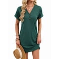 thumbnail image 3 of Robe T-Shirt Décontractée pour Femme à Col en V Mini Robes d'Été à Boutons à Manches Courtes Vert Foncé TTG, 3 of 10