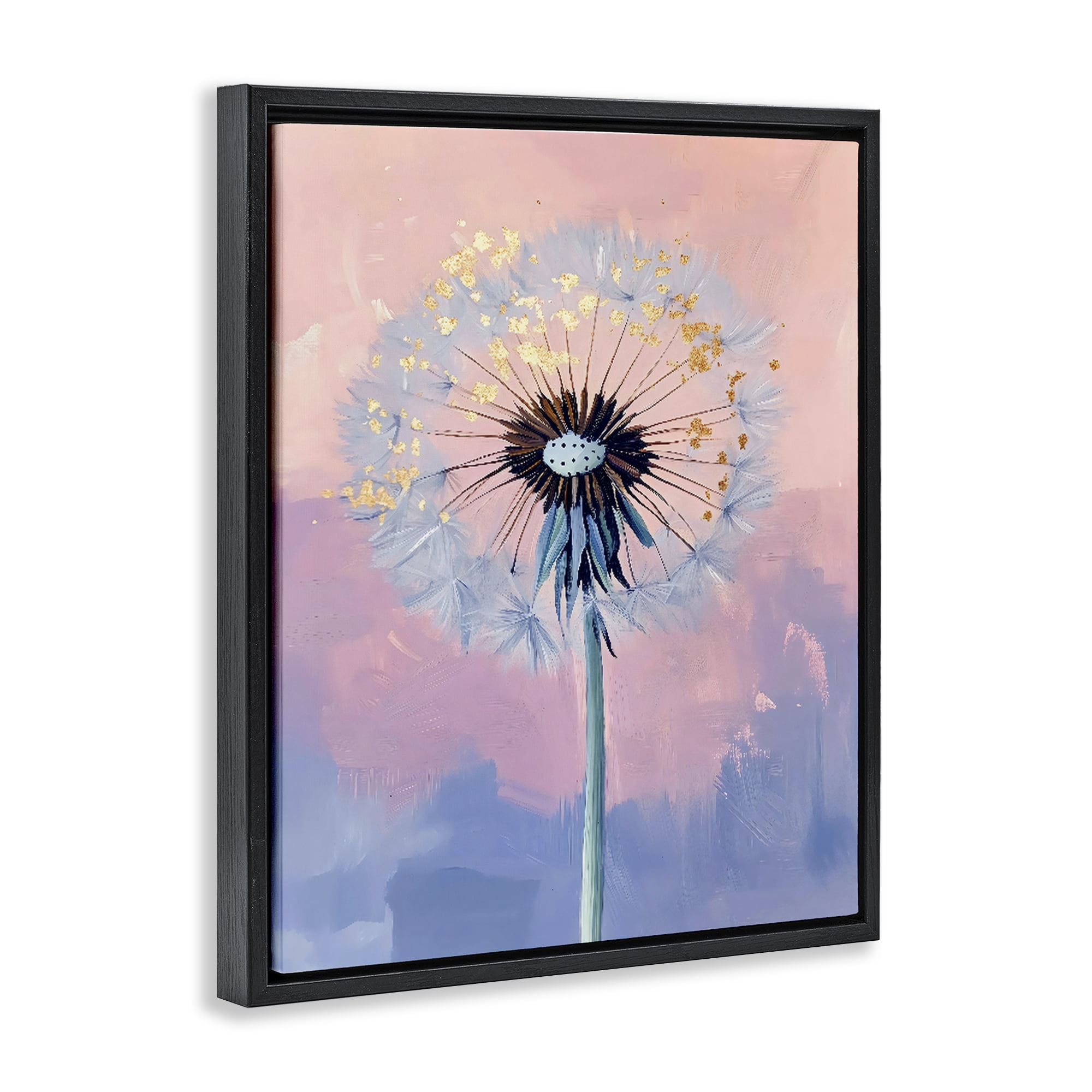 Stupell Industries Pastel Dandelion with Gold Seeds Black Framed Floater Canvas Wall Art, design by The Prints Vibe