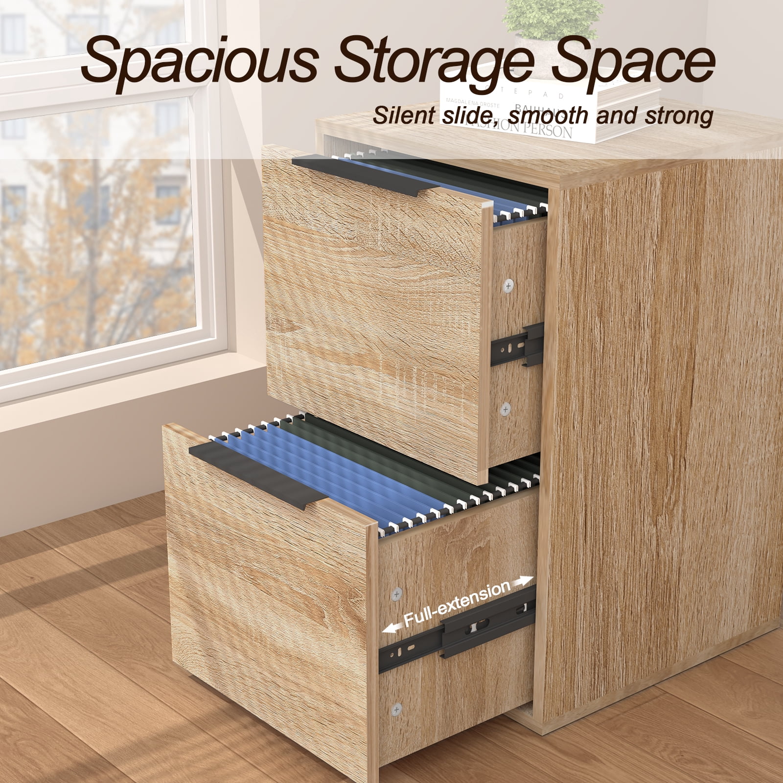 Marcree 2 Drawer File Cabinet, Wood Small Filing Cabinets with Hanging Bars for Letter Size, Wooden Vertical File Cabinets for Home Office, Oak
