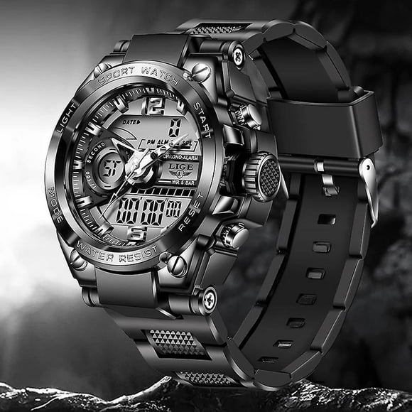 Lige Men Military Watch Top Brand 50m Waterproof Wristwatch Led Alarm Clock Sport Watch Male Relogios Masculino Sport Watch Men