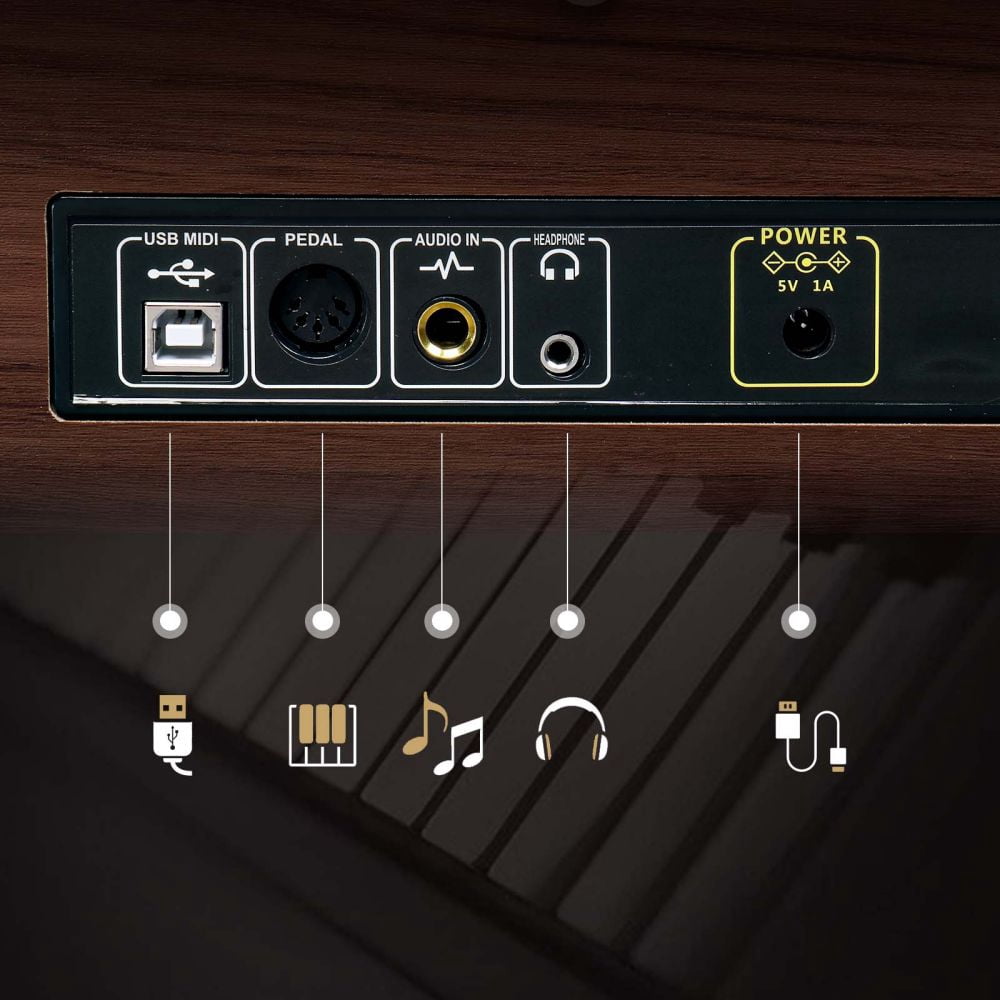 88 Key Digital Piano Keyboard, Full Size Weighted Upright Piano Electric Keyboard, Dual 10W Speakers, 3-Pedal, MIDI, Recording, Bluetooth Supports, Black Walnut