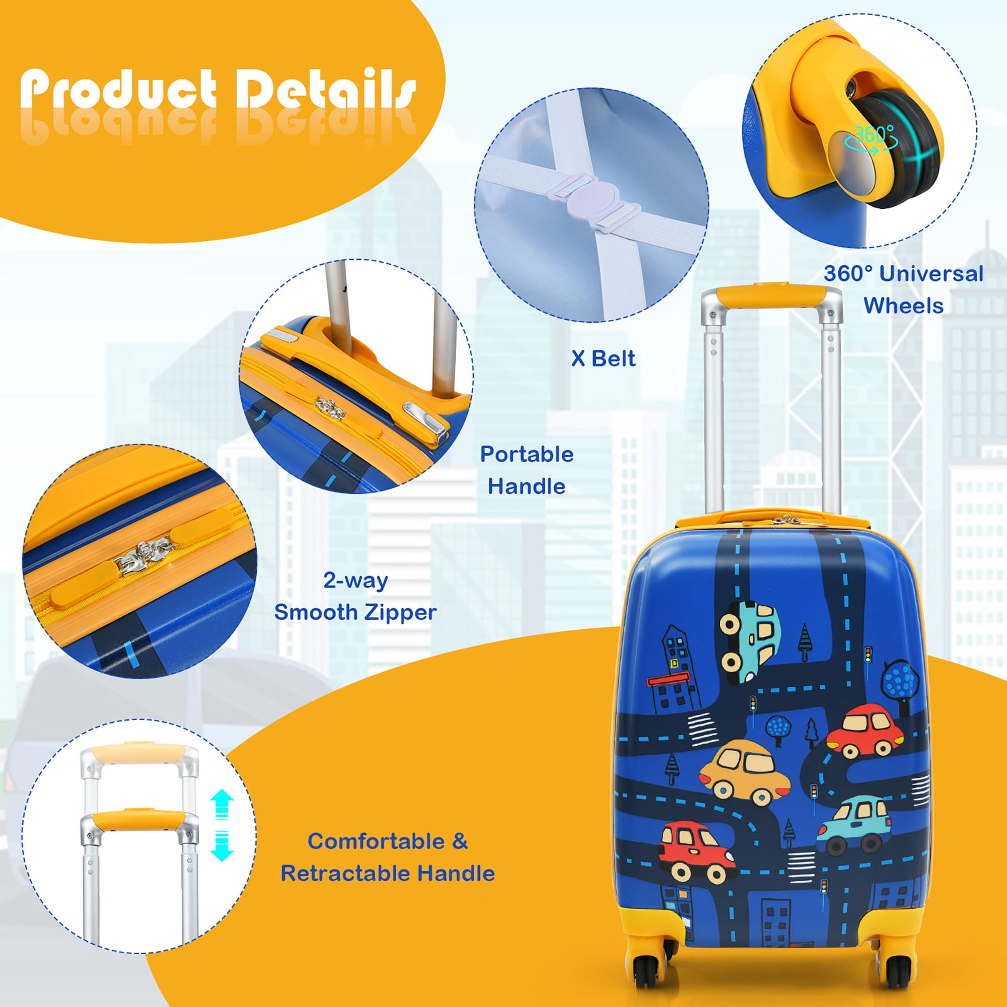 Costway 2PC Kids Carry On Luggage Set 12'' Backpack & 18'' Rolling Suitcase for Travel