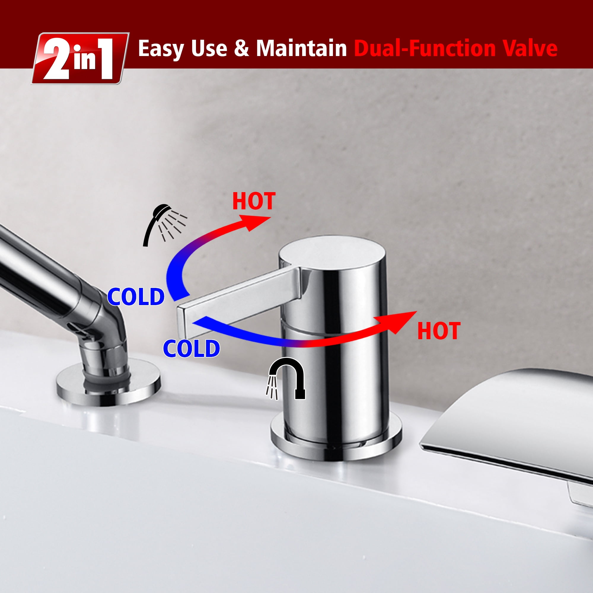 SUMERAIN Waterfall Bathroom Roman Tub Faucet with Handheld Sprayer, 3 Holes Deck Mounted Bathtub Faucet Chrome Finish