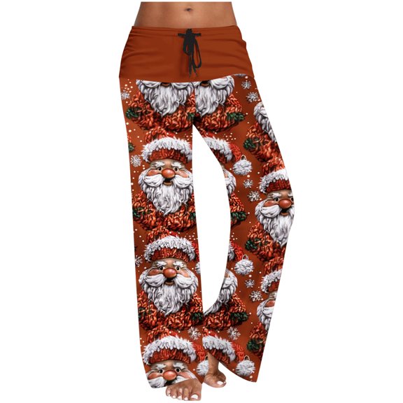 Oplxuo Women's Pajama Pants Wide Leg Yoga Pants Lounge Drawstring Pants Comfy Stretch Christmas Pj Bottoms