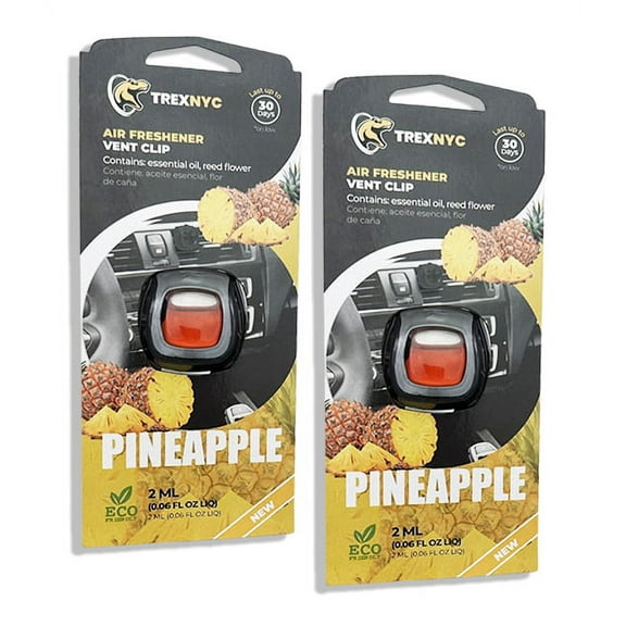 TrexNYC Car Air Fresheners Vent Clips, Essential Car Odor Eliminator, Perfect Scented Car Accessories, For Long Lasting Fragrance up to 240 days, Pineapple Scent, 0.07 FL.OZ, 2 Packs