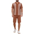 thumbnail image 2 of INSPIRE CHIC Men's 2 Pieces Sets Polo Shirt & Shorts Printed Knit Outfits M Brown, 2 of 6