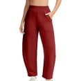 thumbnail image 3 of Barrel Sweatpants for Women, High Rise Comfort Waist Wide Leg Ankle Length Pants with Pockets, Womens Fall Outfits | VerBelle,Wine L, 3 of 9