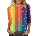 thumbnail image 2 of Ounisa Womens 3/4 Sleeve Shirts Crew Neck Valentine T Shirts Love Heart Printed Tee Tops Fashionable Color Stripe Pullover, 2 of 5
