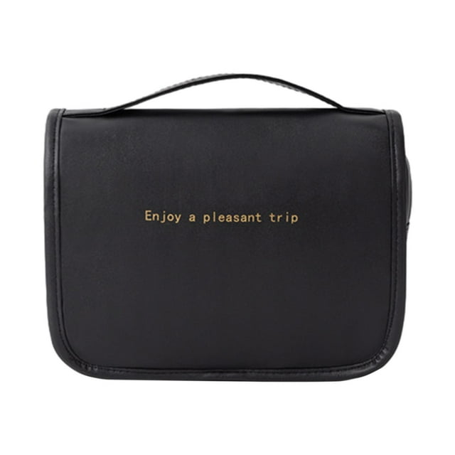 Neceser de viaje, neceser de viaje, elegante neceser de viaje de piel sintética. Negro