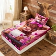 thumbnail image 5 of Erosebridal Kawaii Highland Cow Twin Sheet Sets for Girls, Pink Flower Bowknot Bedding, 3pcs (1 Flat Sheet, 1 Fitted Sheet and 1 Pillowcase), 5 of 6