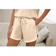 thumbnail image 4 of Women Two Piece Outfits Tracksuit Half Zip Lapel Cap Sleeve Sweatshirt High Waist Drawstring Shorts Set Sweatsuit, 4 of 6
