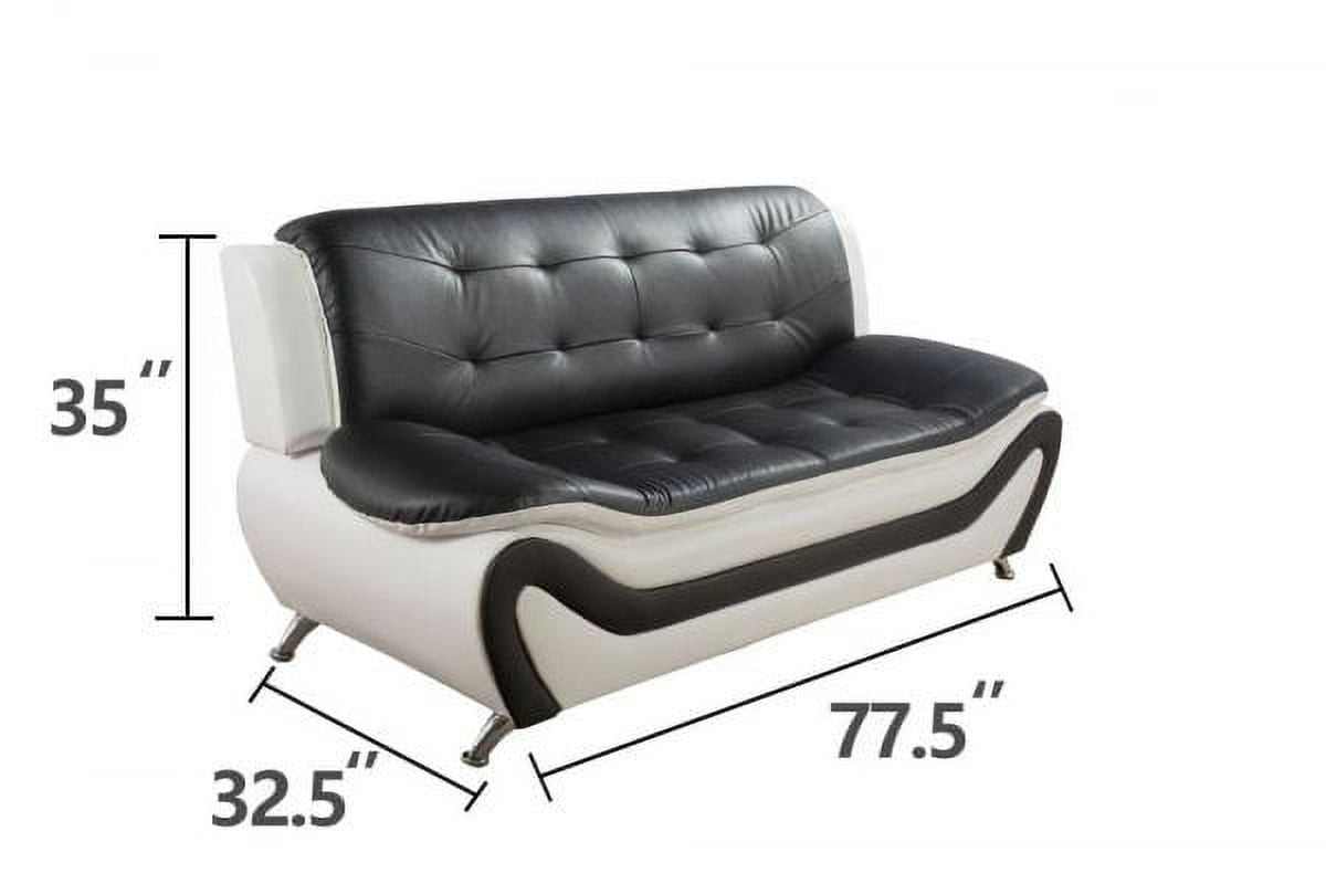 Pon Living 3 Piece Modern Faux Leather Living Room Set Black/White