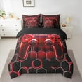 thumbnail image 2 of Manfei Boys Gamer Bedding Comforter Set 7pcs, Teens Video Game Gaming Full Bedding Set, Black Red Honeycomb Fitted Sheet Flat Sheet, Breathable Home Decor, 2 of 8