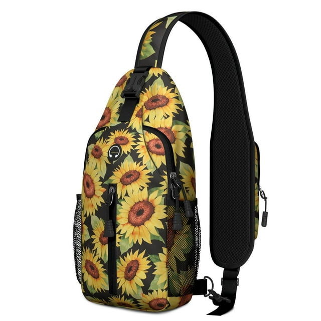 Sac à Dos à Bandoulière Rustique avec Tournesols et Fleurs Sauvages, Sac de Jour Léger et Durable, Sangle Ajustable, Multiples Compartiments pour Activités de Plein Air et Voyage
