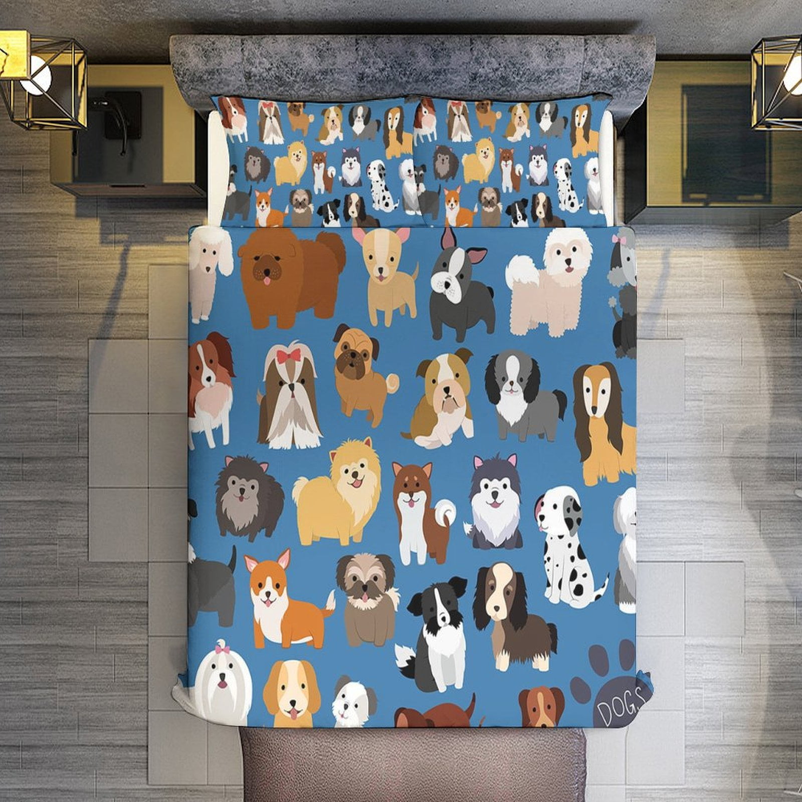 3 Pcs Soft Bedding Set, Includes 1 Duvet Cover with Zipper And 2 Pillow Shams,Animal Dog Cute Paw Print Twin(86"x70")