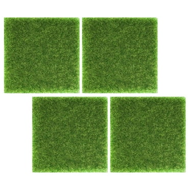 Artificial Grass Mat for Decoration Green Plastic 4 Pcs Small Fake Grass Mat Realistic DIY