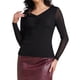 thumbnail image 1 of Camisa casual de fiesta de manga larga semi transparente para mujer con panel de lentejuelas y escote en V, color negro, 1 of 6