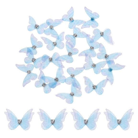20Pack Sheer Mesh Butterfly Appliques, 20mm Butterflies Patch, Light Blue