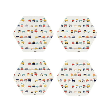 

Fuzoiu Colorful Trains Print Leather Coasters Set Drink Coasters Set of 4 for Tabletop Protection Durable PVC Coasters Home Décor and Housewarming Gift-Hexagon