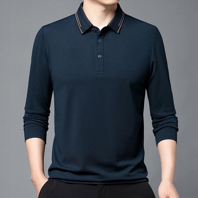 Blusa y camisa de manga larga con cuello vuelto para hombre, pijama deportivo para el hogar, camiseta de color liso, blusa deportiva de poliéster para hombre