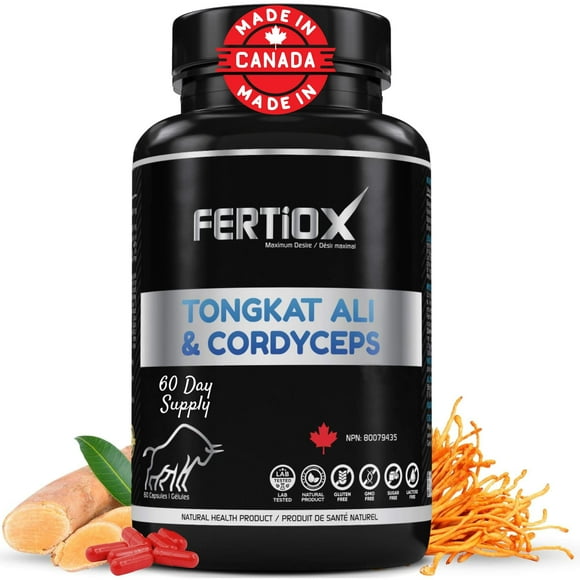 Fertiox Tongkat Ali and Cordyceps Supplement - 6000mg Tongkat Ali and 3000mg Cordyceps Equivalent, Immunity, Vitality Support for Men & Women