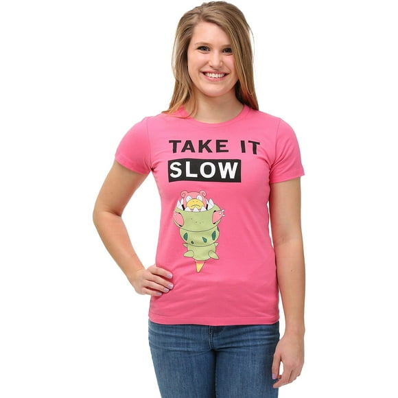 Mighty Fine Womens Pokemon Slowbro Long Walks T-Shirt Medium Hot Pink
