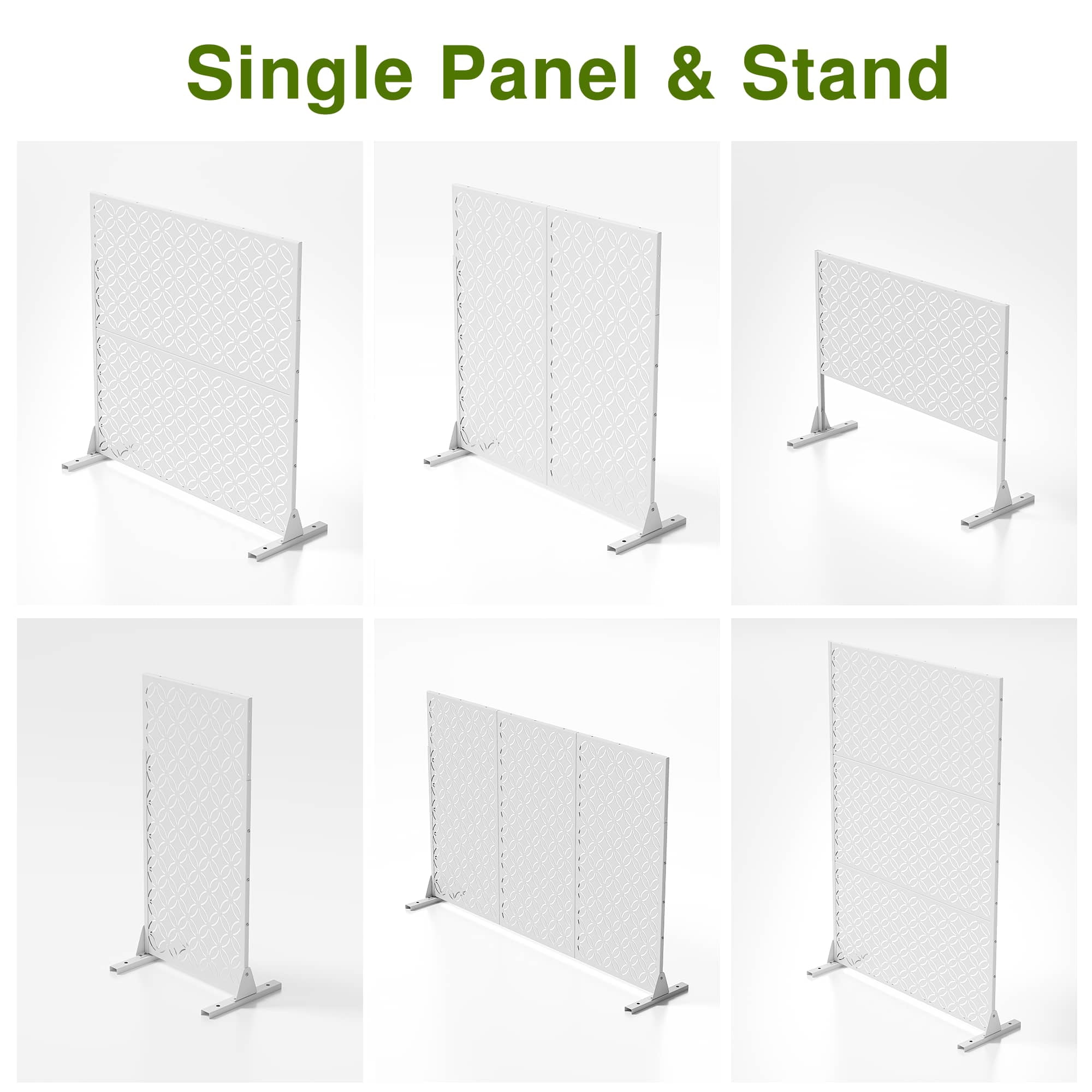 MAYEERTY 72" × 47" Outdoor Privacy Screen, 3 Panels Metal Decorative Screen, White
