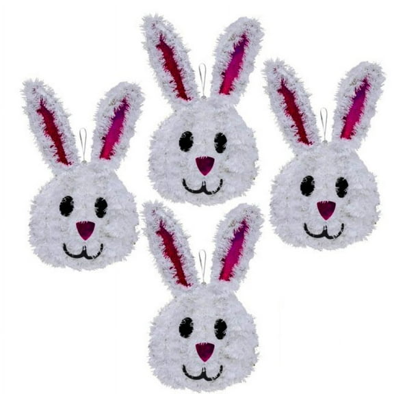 Everyday Necessiteez 4pc Tinsel Bunny Rabbit Wall Door Hanging Sign Decor Home Kitchen Party Favor Indoor Living Room Hallway Office Art Gift Plaque Decoration, 14x8in w/ Tote Bag & Bonus Lucy Loopsie