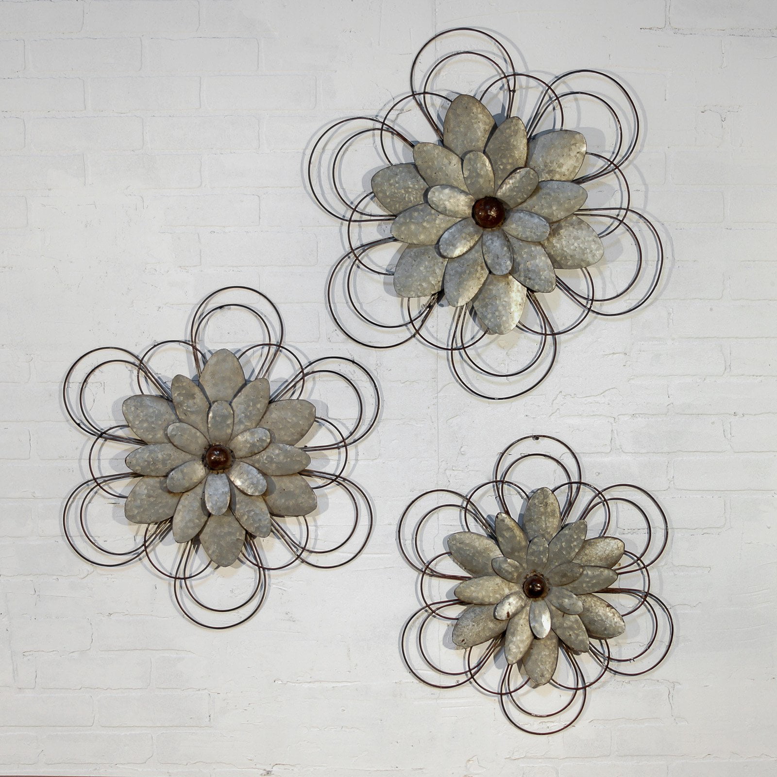 American Mercantile Metal Wall Flowers Set of 3
