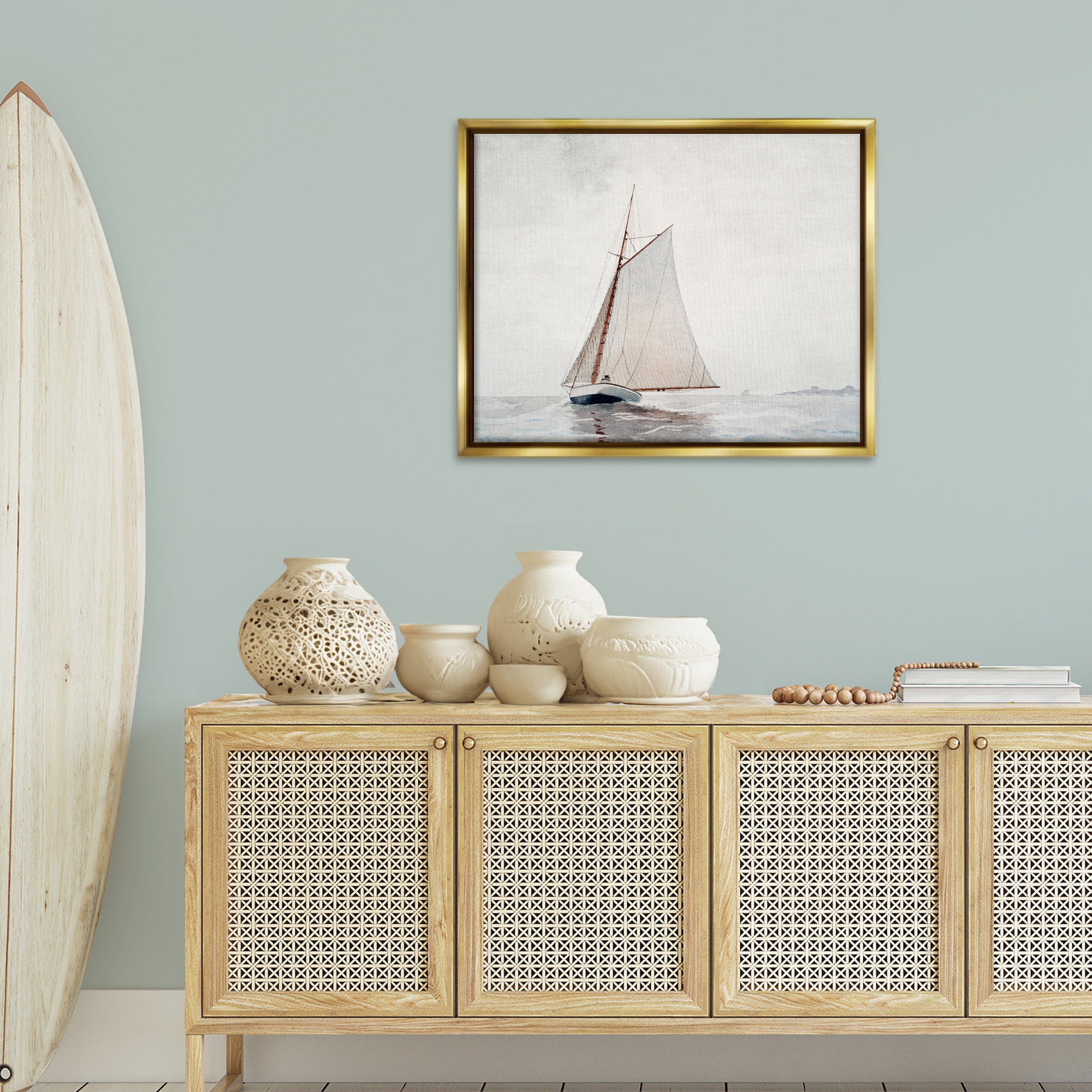 Stupell Industries Timeless Sea Vessel Transportation Painting Gold Floater Framed Canvas Art Print Wall Art, 31 x 25