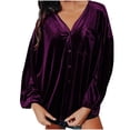 thumbnail image 1 of Besolor Velvet Tops for Women Vintage Long Sleeve Button down Shirts Casual Loose Spring Fall Blouse with Pocket, 1 of 7