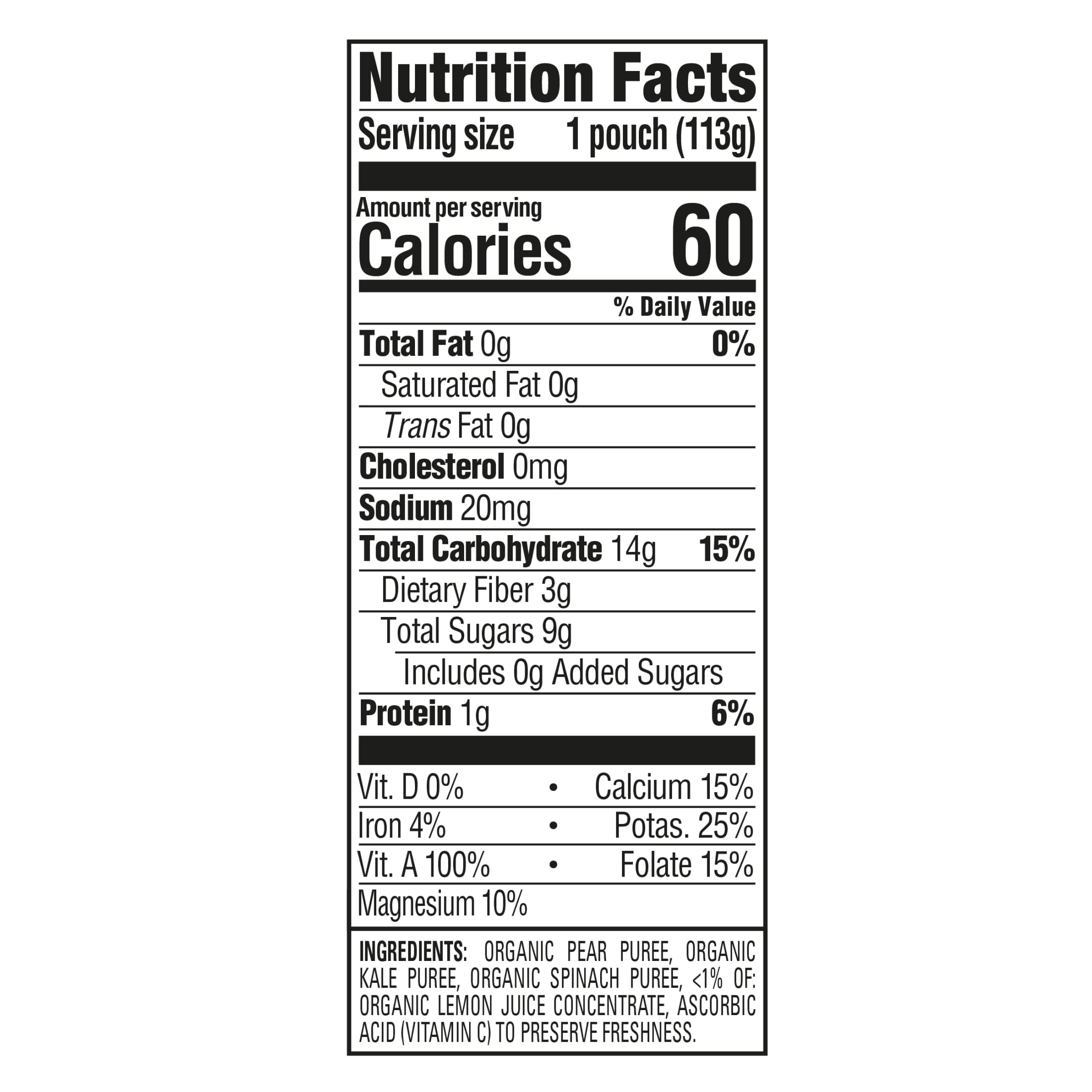Happy Baby Clearly Crafted, Stage 2 Organic Baby Food, Pears Kale & Spinach, 4 oz. Pouch