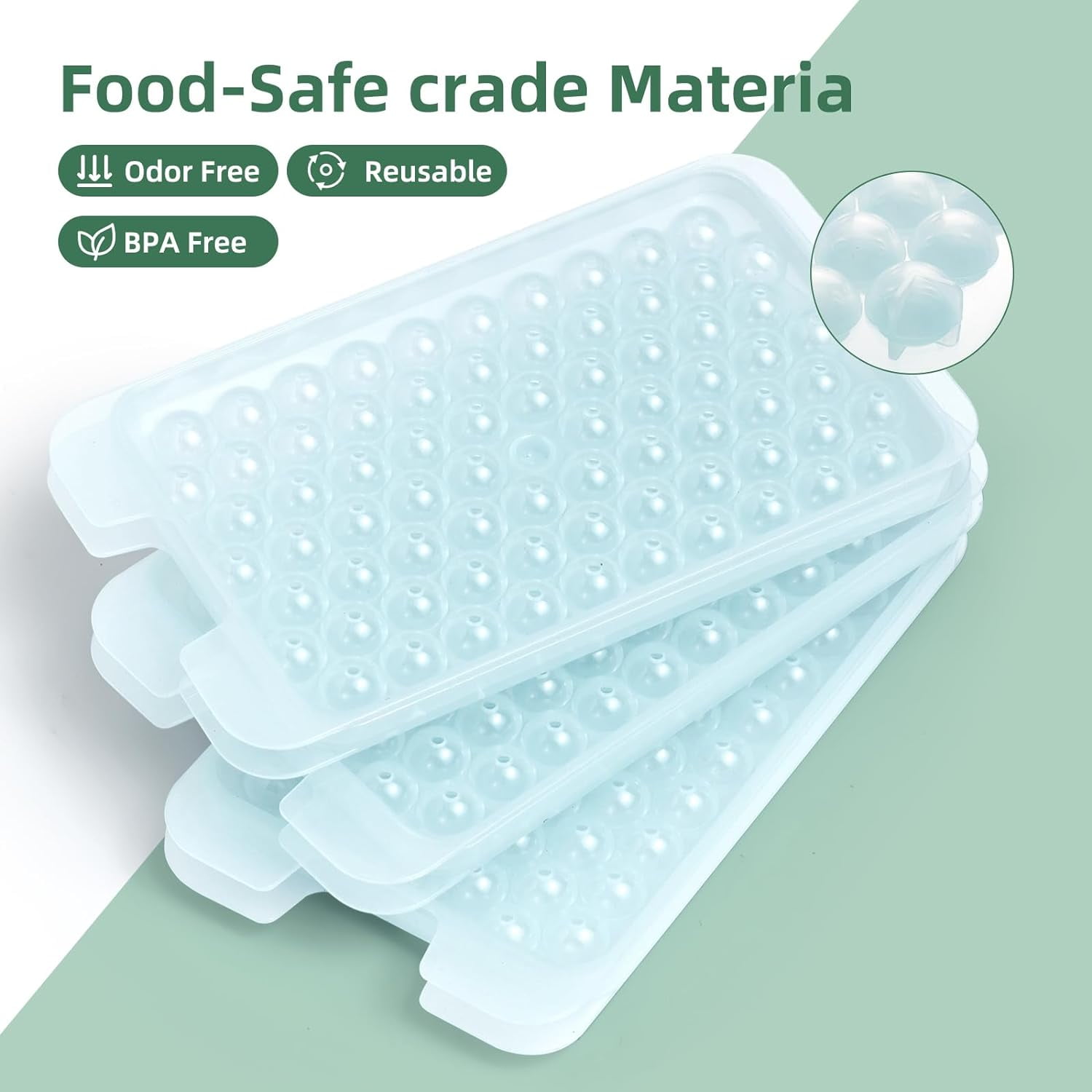 Ice Cube Trays for Freezer  Round Small Ice Cube Trays Easy Release,72 * 3 Pcs Mini Circular Ice Cube Trays with Lid , BPA Free